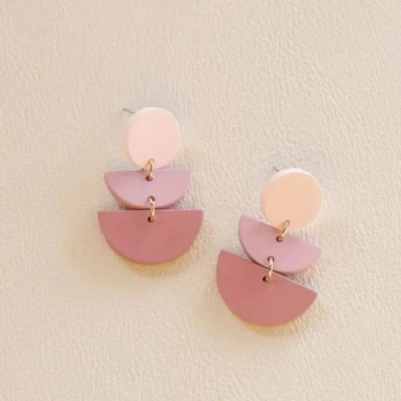 NEW Geometric Acrylic Statement Drop Dangle Earrings Pink - Picture 3 of 5